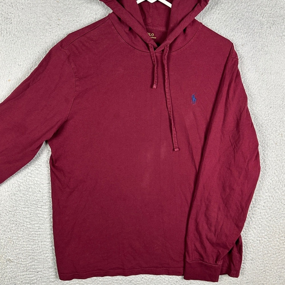 Polo Ralph Lauren Sweatshirt Mens Large Burgundy Hoodie Pullover Drawstring Pony